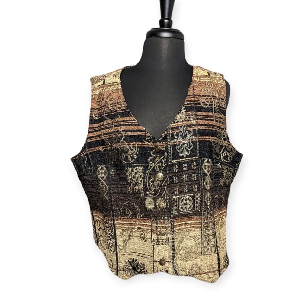 BonWorth Button Front Tapestry Style Vest Size Large Petite